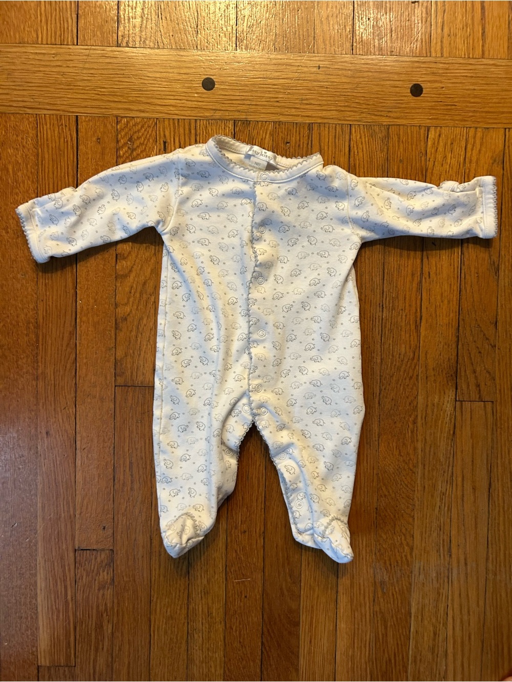 Kissy Kissy NB One-Piece Footed Sleepsuit in White/gray Ele-Fun Print